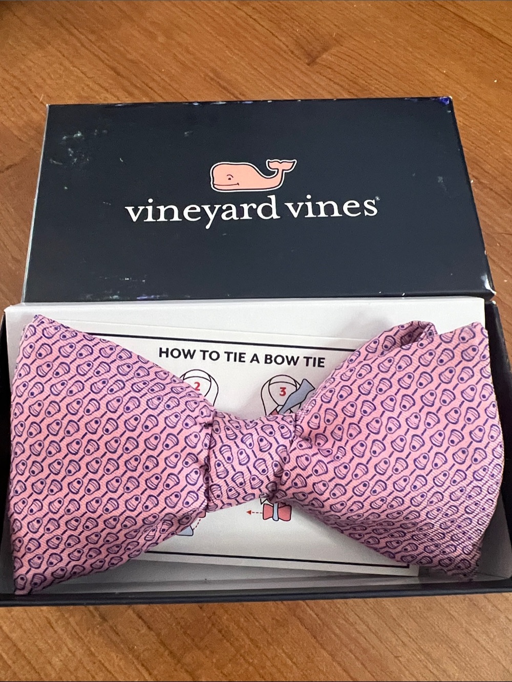 Vineyard Vines Pink Silk Bow Tie with Navy Lacrosse Sticks